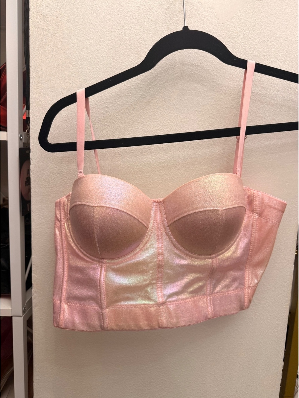 Pink Shiny Longline Bra with Adjustable Straps and Hook Closure